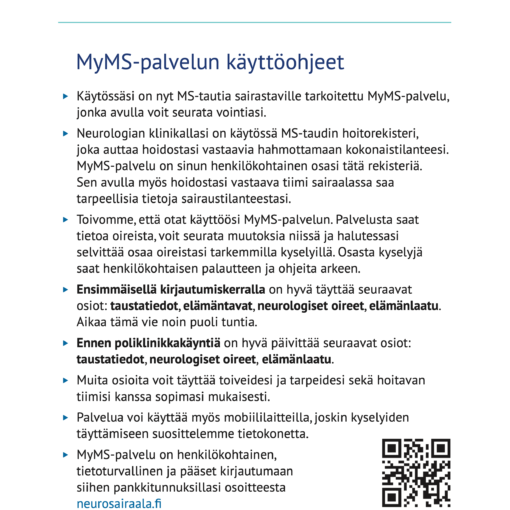 MyMS-palvelun käyttöohjeet potilaalle